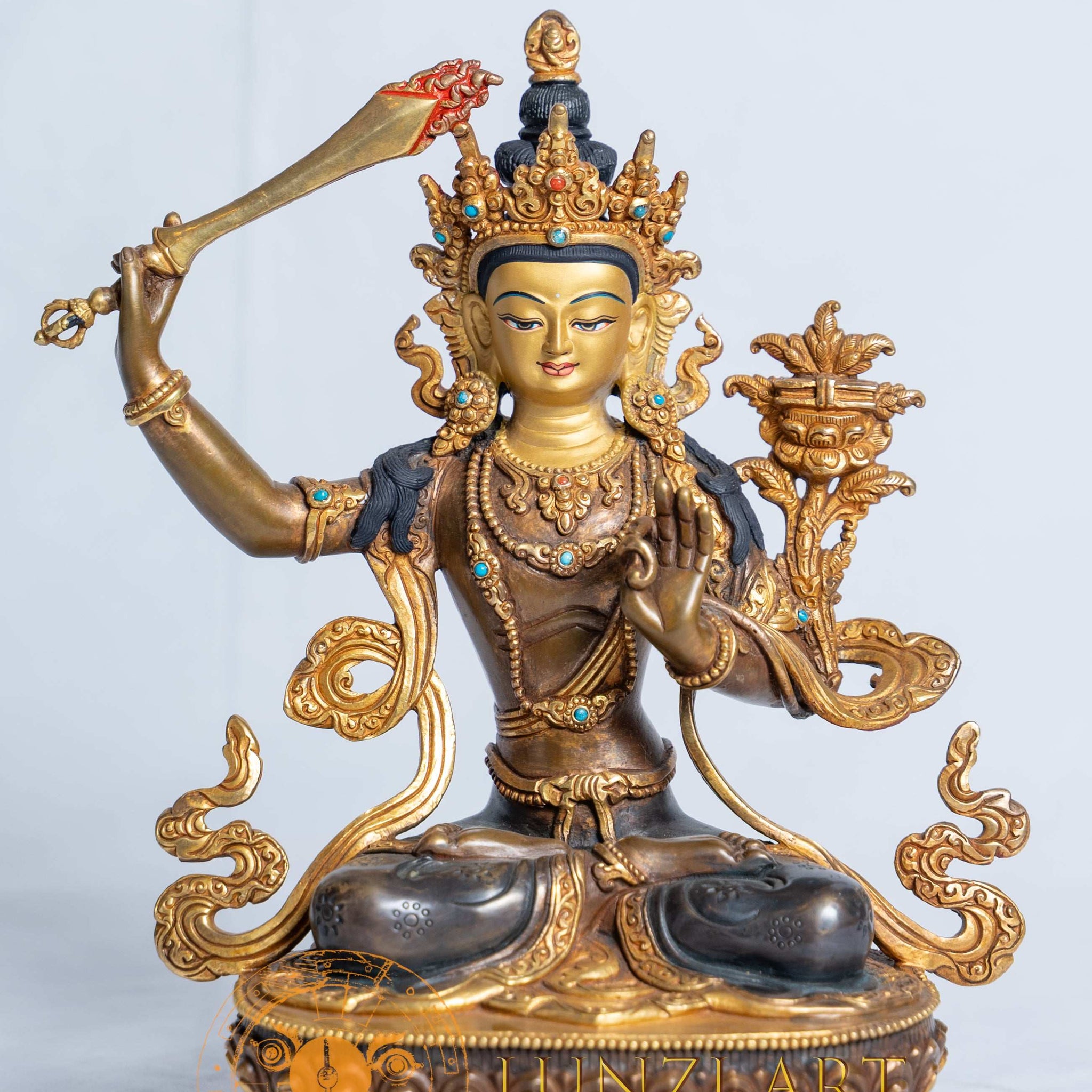 Manjushri Statue | Copper with half gold plated - statues