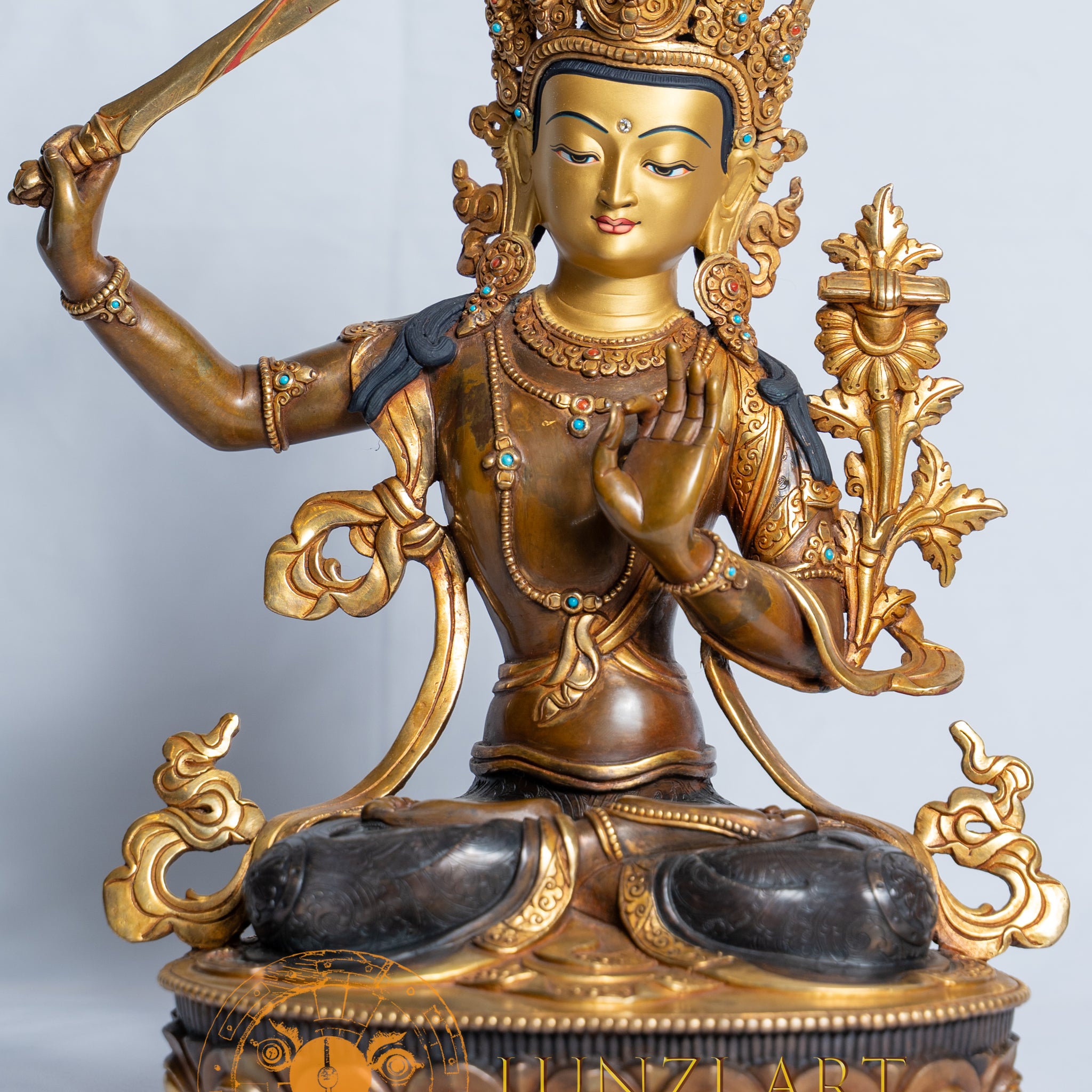 Manjushri Statue | Half Gold Plated Copper - statues
