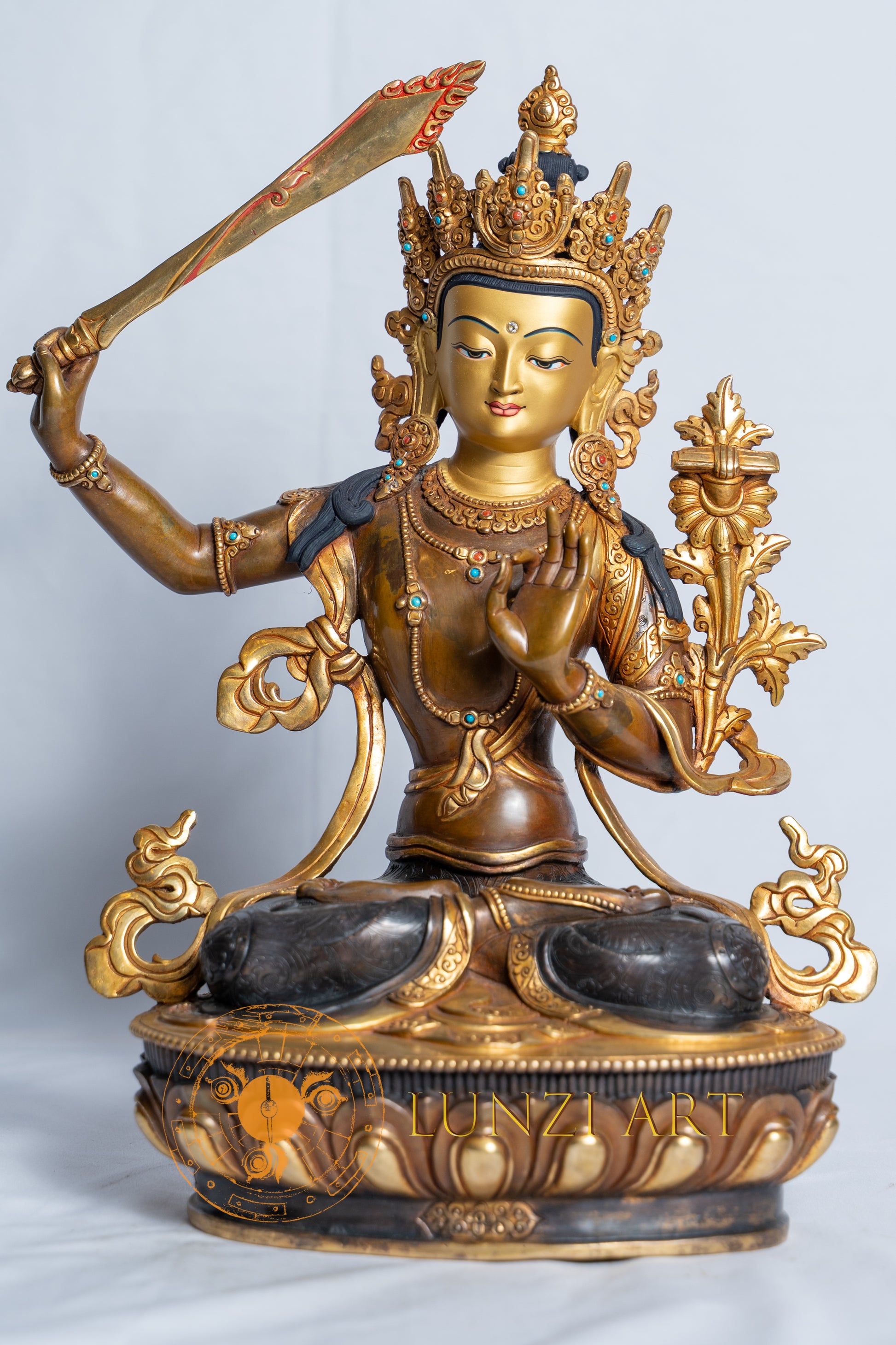Manjushri Statue | Half Gold Plated Copper - statues