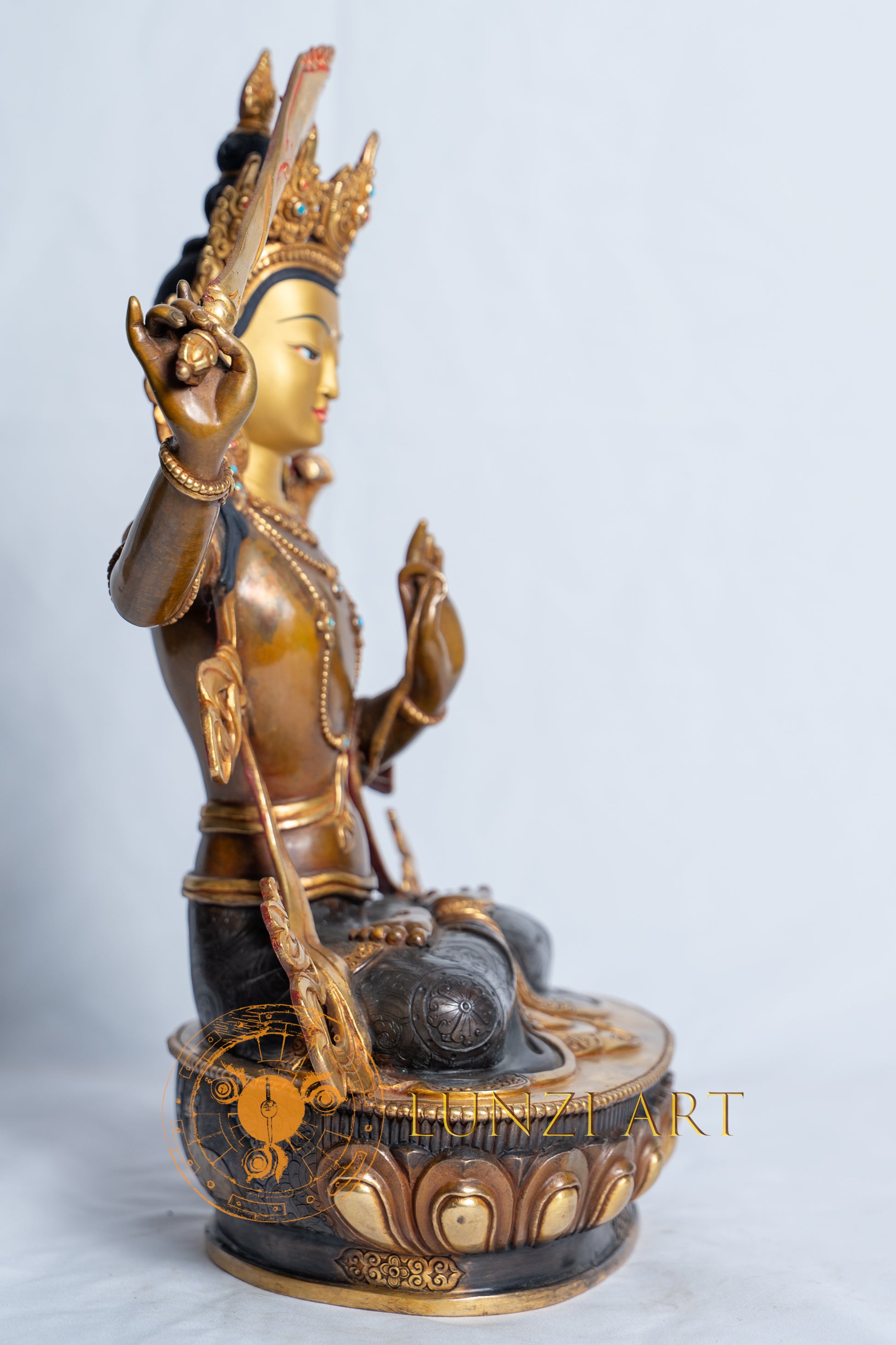 Manjushri Statue | Half Gold Plated Copper - statues