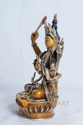 Manjushri Statue | Partly Silver Plated Oxidized Copper With Painted Face - statues