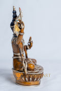 Manjushri Statue | Partly Silver Plated Oxidized Copper With Painted Face - statues