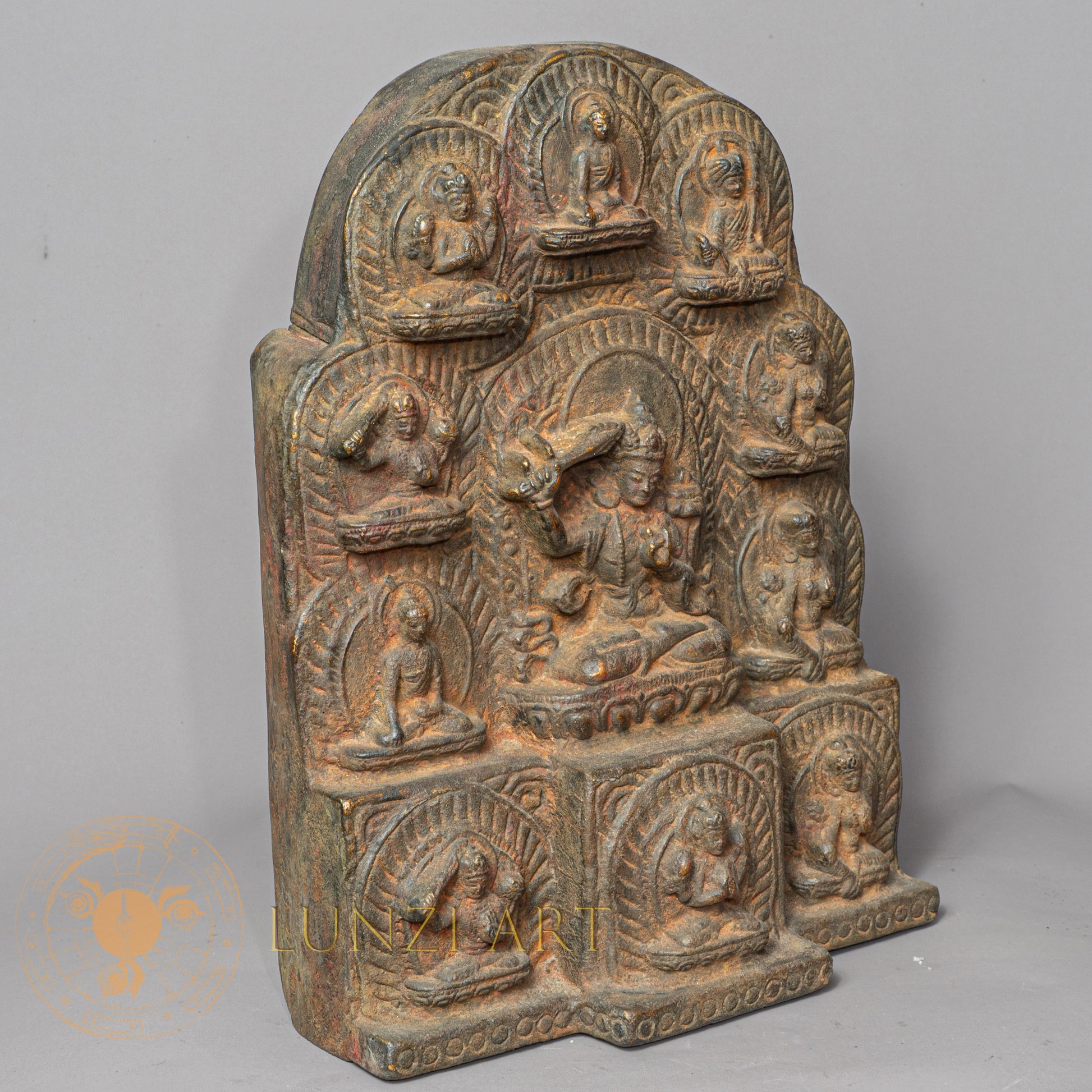 Manjushri Temple Altar | Hand-Carved Wood & Clay Wisdom Relief - w-s-sh-ma-0007