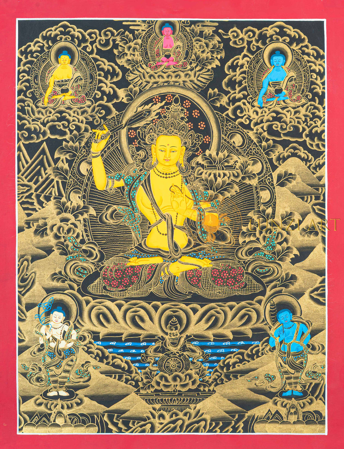 Manjushri Thangka | Hand-Painted Wisdom Sword Sacred Art - T-N-ET-BB-M-0051