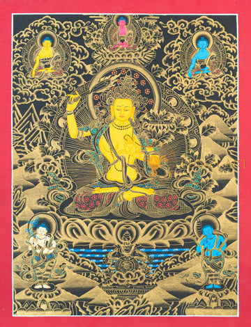 Manjushri Thangka | Hand-Painted Wisdom Sword Sacred Art - T-N-ET-BB-M-0051