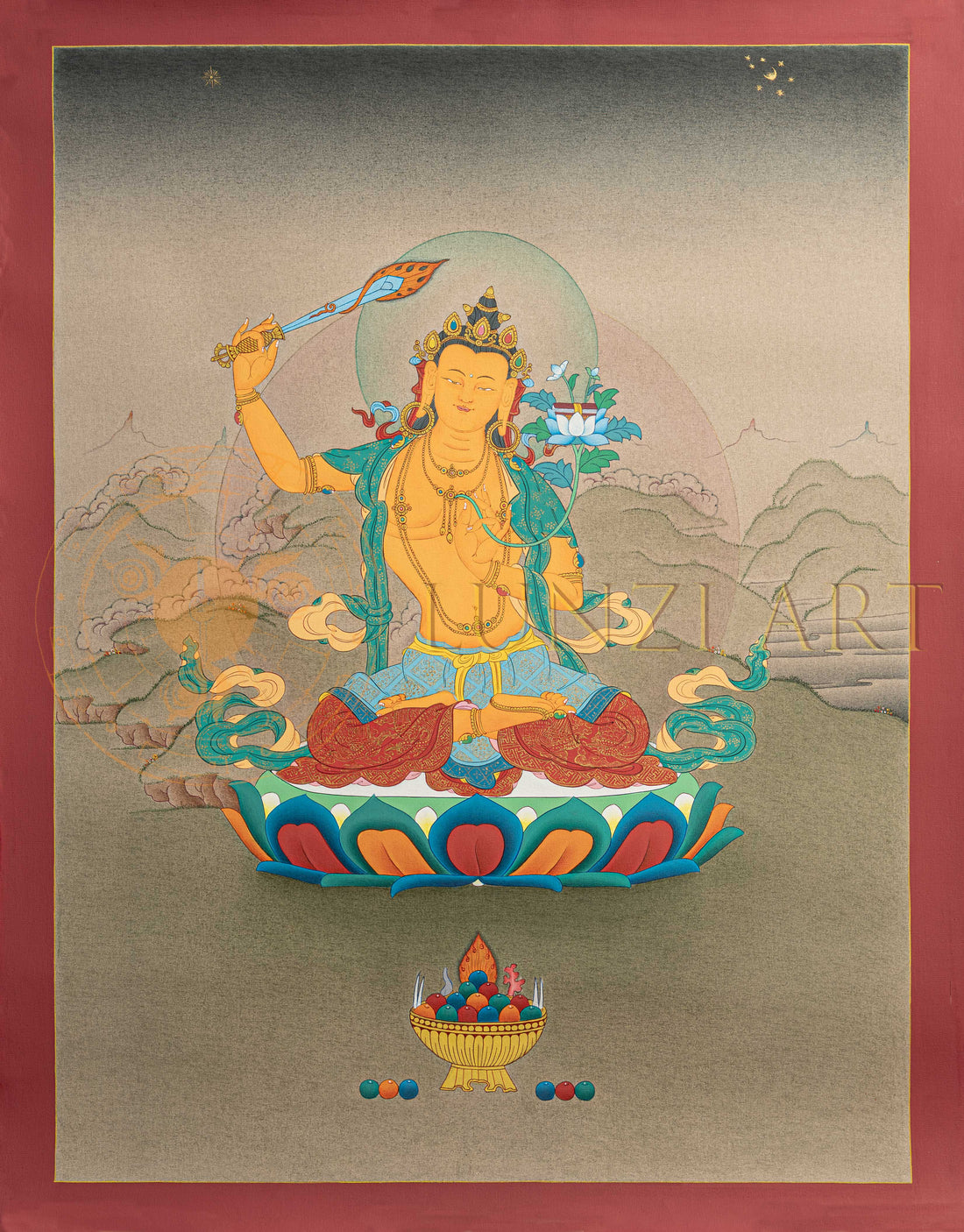 Manjushri Thangka: The Bodhisattva of Transcendent Wisdom - T-S-BT-BB-M-0162