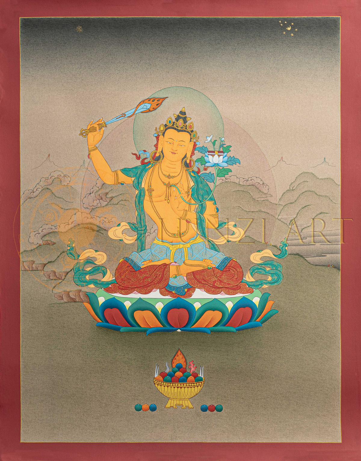Manjushri Thangka: The Bodhisattva of Transcendent Wisdom - T-S-BT-BB-M-0162