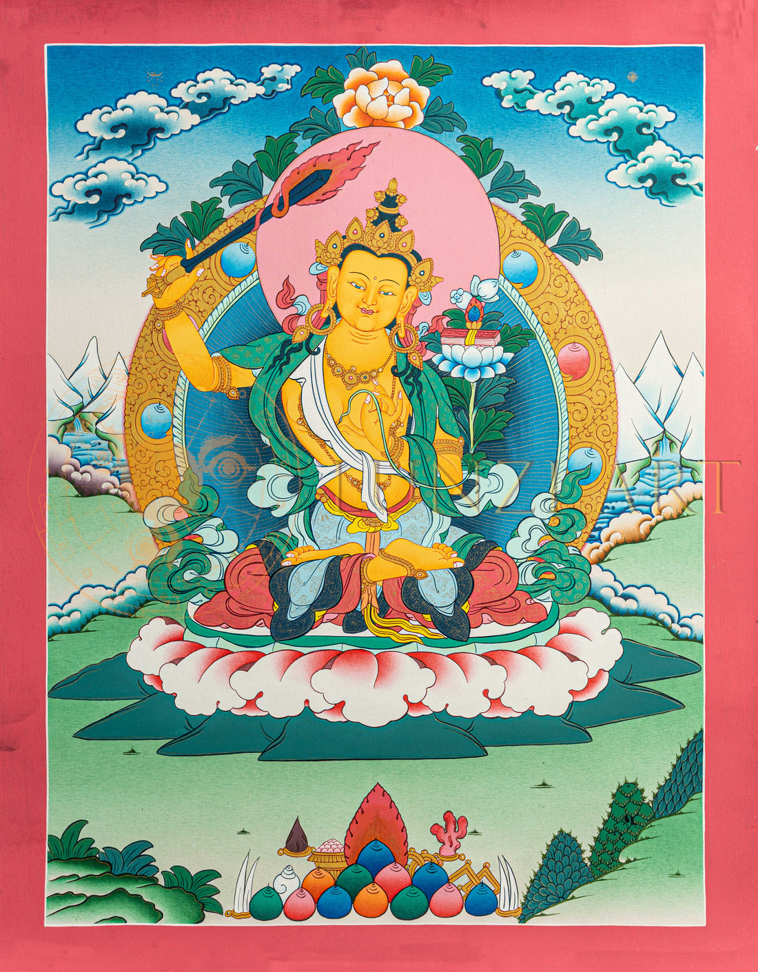 Manjushri Thangka: The Bodhisattva of Transcendent Wisdom - T-S-BT-RB-M-0167