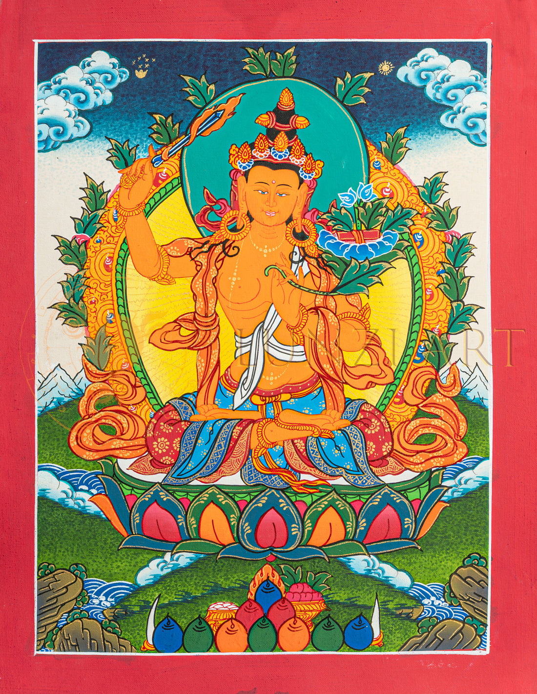 Manjushri Thangka: The Bodhisattva of Transcendent Wisdom. - T-S-BT-RB-M-0212