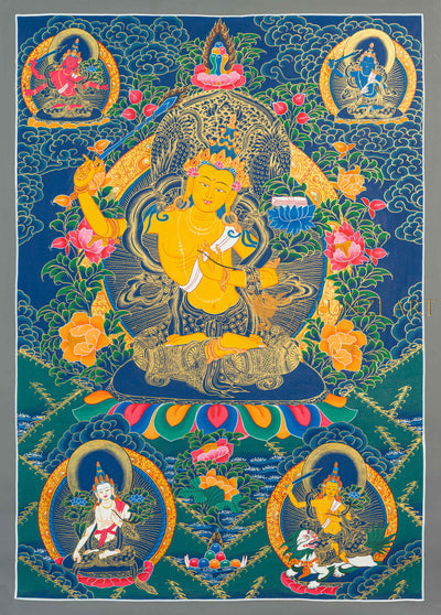 Manjushri Thangka: The Golden Sword of Infinite Wisdom - T-N-MB-GB-M-0019