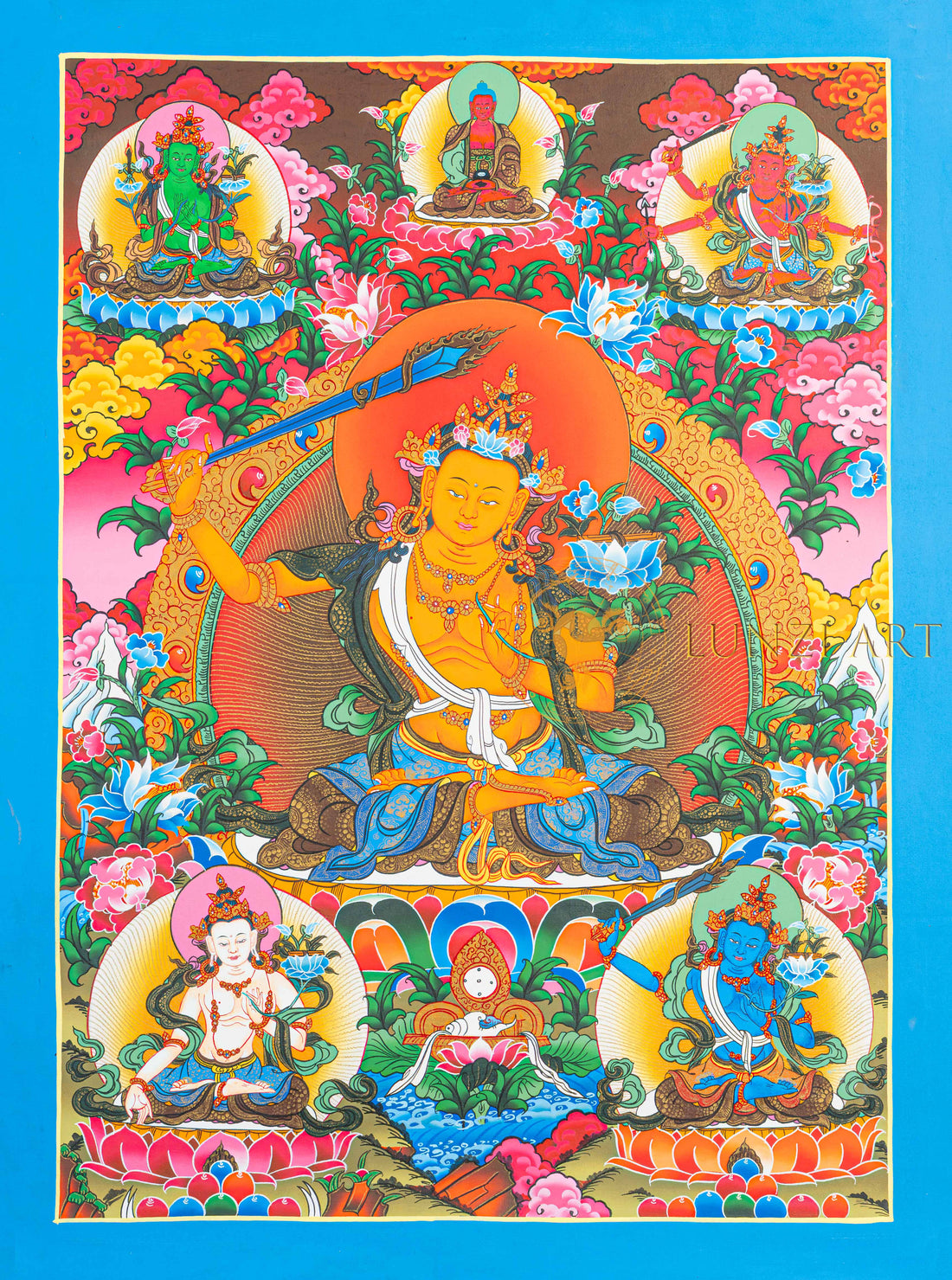 Manjushri Thangka: The Golden Sword of Transcendent Wisdom - T-N-ET-BB-AU-M-0098