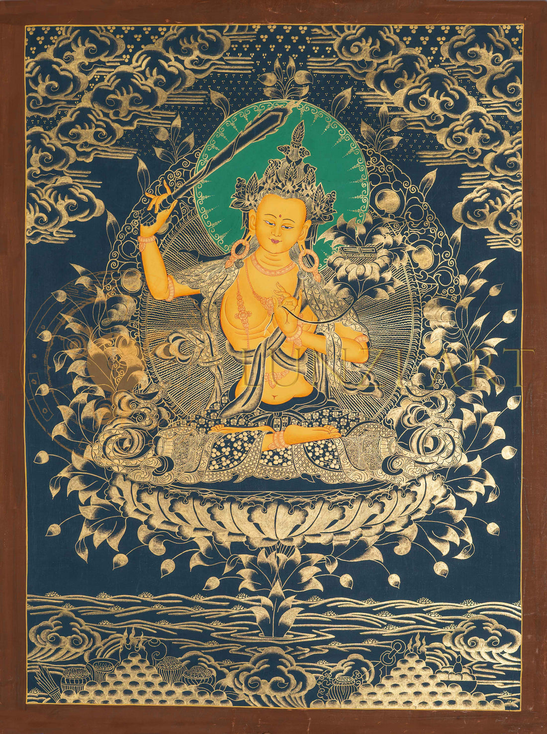 Manjushri Thangka: The Golden Sword of Transcendent Wisdom - T-PS-SS-BB-M-60