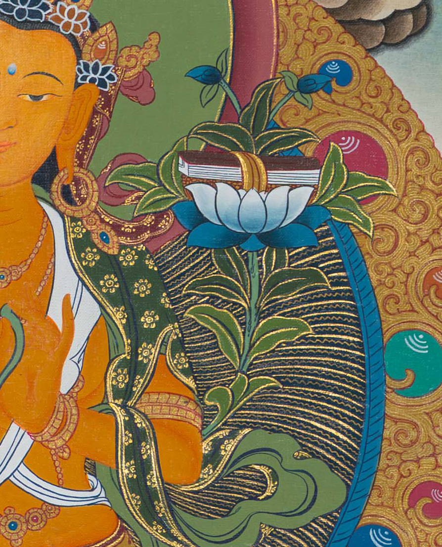 Manjushri Thangka: The Wisdom Blade of Enlightenment - T-S-BT-PB-AU-M-0117