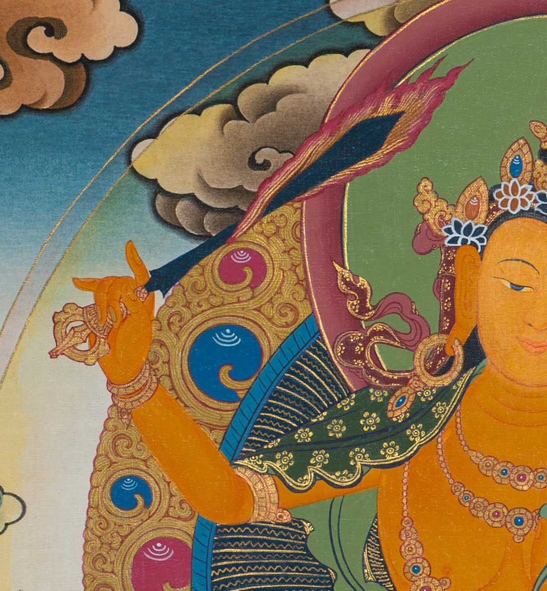 Manjushri Thangka: The Wisdom Blade of Enlightenment - T-S-BT-PB-AU-M-0117