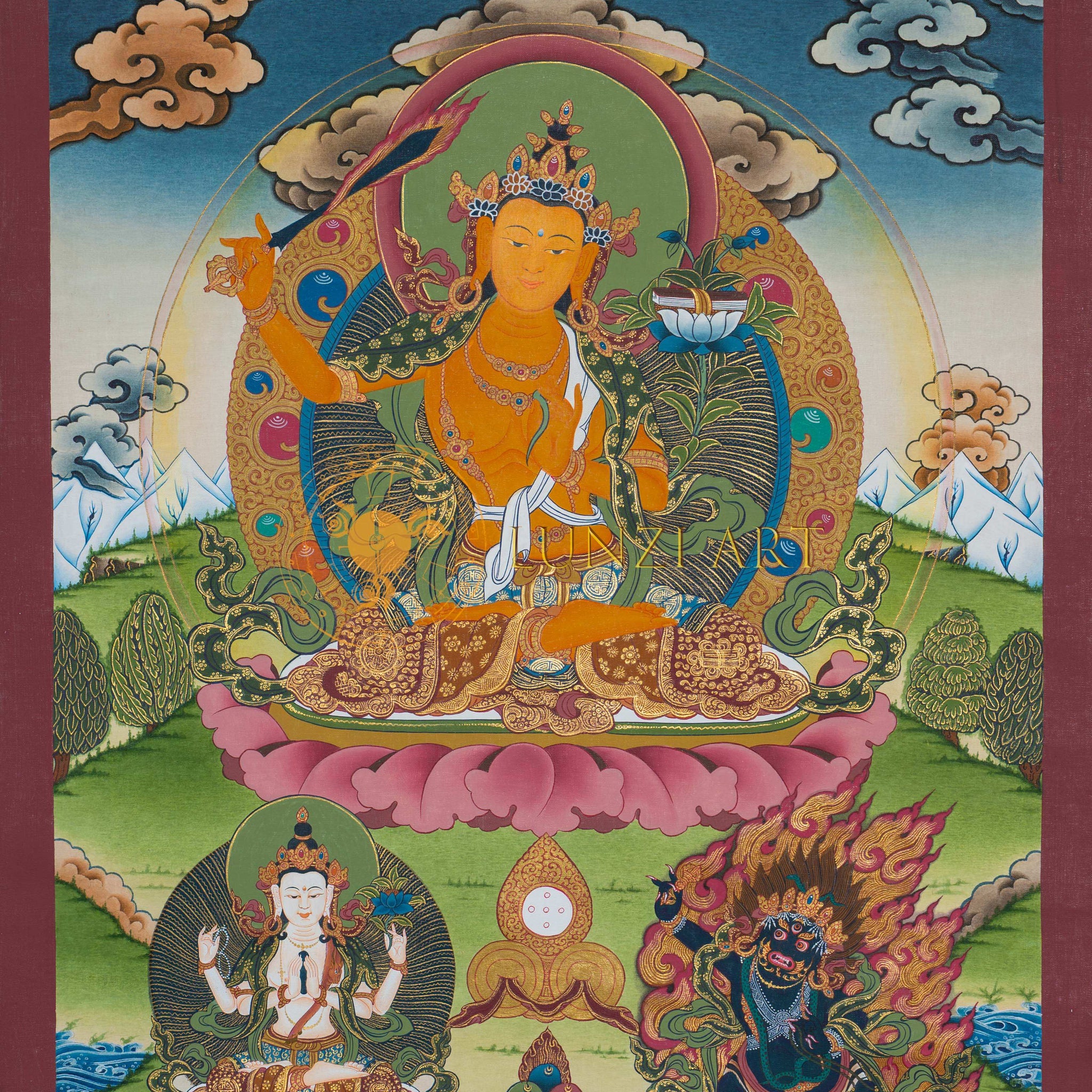 Manjushri Thangka: The Wisdom Blade of Enlightenment - Thangka