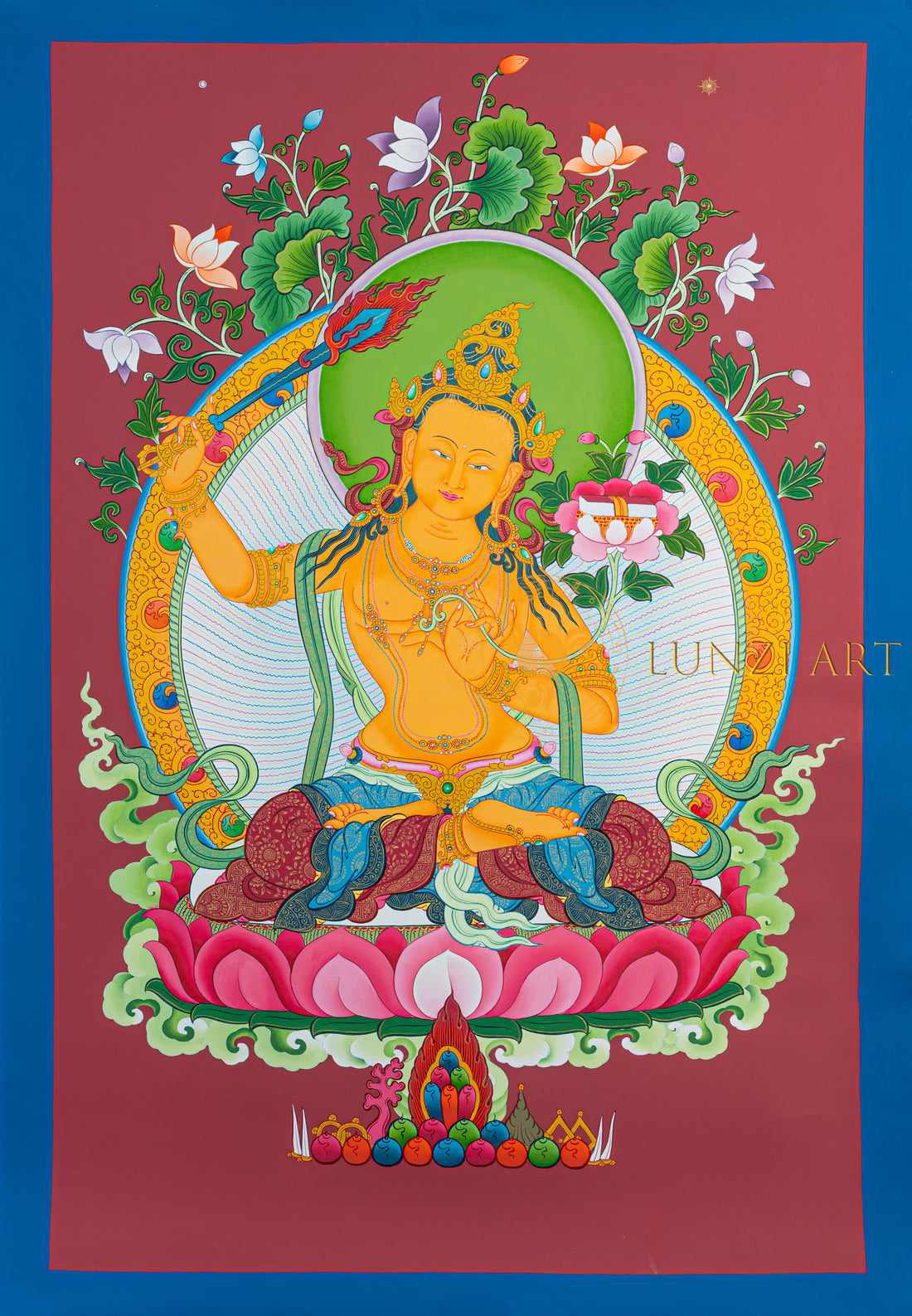 Manjushri Thangkas: The Bodhisattva of Transcendent Wisdom - T-N-ET-BB-AU-M-0071