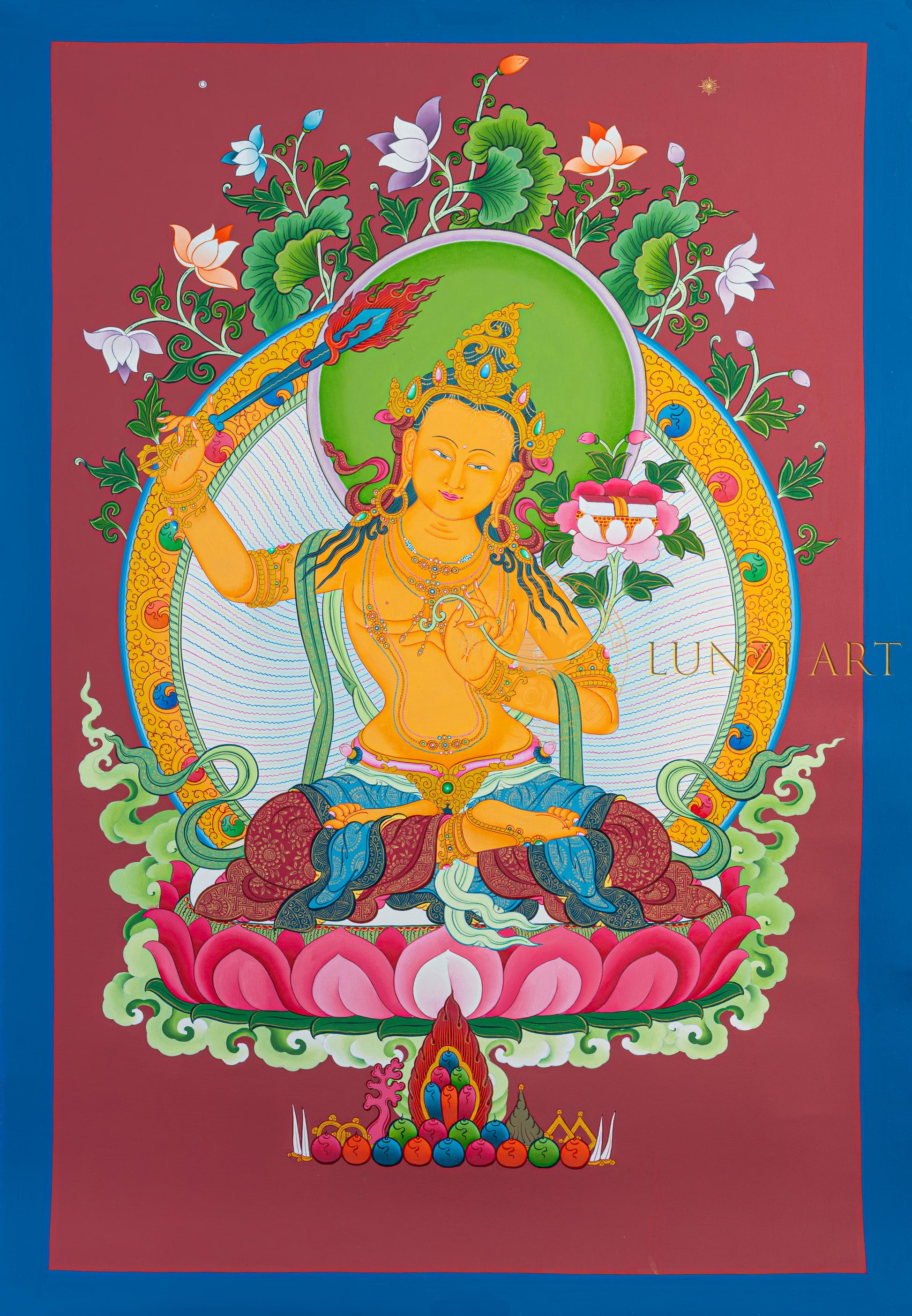 Manjushri Thangkas: The Bodhisattva of Transcendent Wisdom - T-N-ET-BB-AU-M-0071
