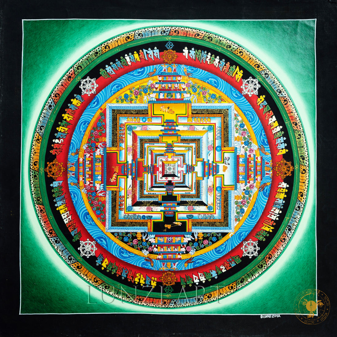 Master handmade natural mineral pigment Top-grade thangka "Kalachakra mandala" - T-B-HT-GB-AU-KM-0002