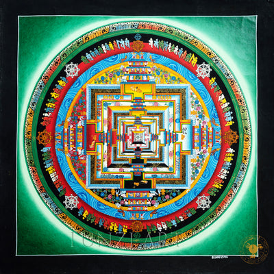 Master handmade natural mineral pigment Top-grade thangka "Kalachakra mandala" - T-B-HT-GB-AU-KM-0002