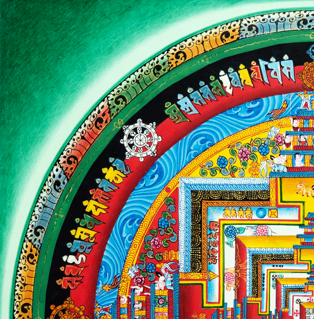 Master handmade natural mineral pigment Top-grade thangka "Kalachakra mandala" - T-B-HT-GB-AU-KM-0002