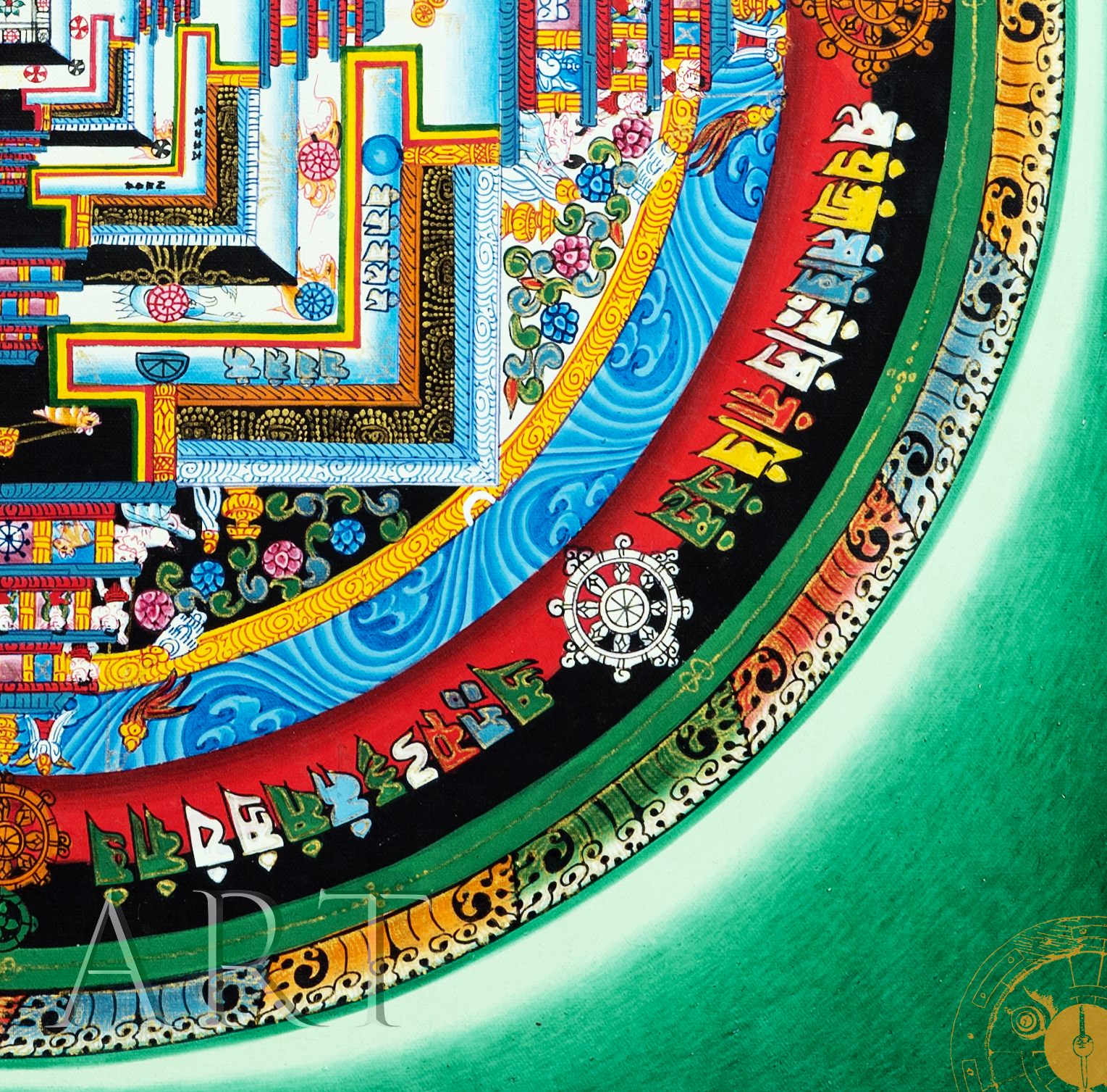 Master handmade natural mineral pigment Top-grade thangka "Kalachakra mandala" - T-B-HT-GB-AU-KM-0002