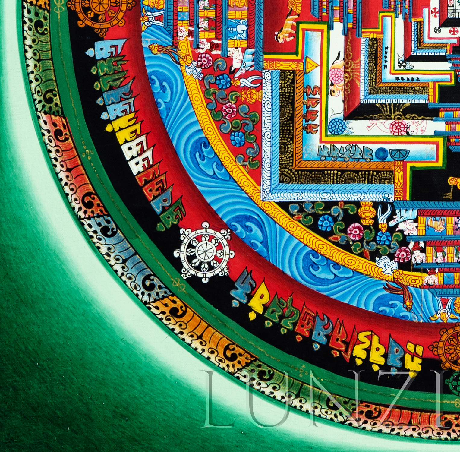 Master handmade natural mineral pigment Top-grade thangka "Kalachakra mandala" - T-B-HT-GB-AU-KM-0002