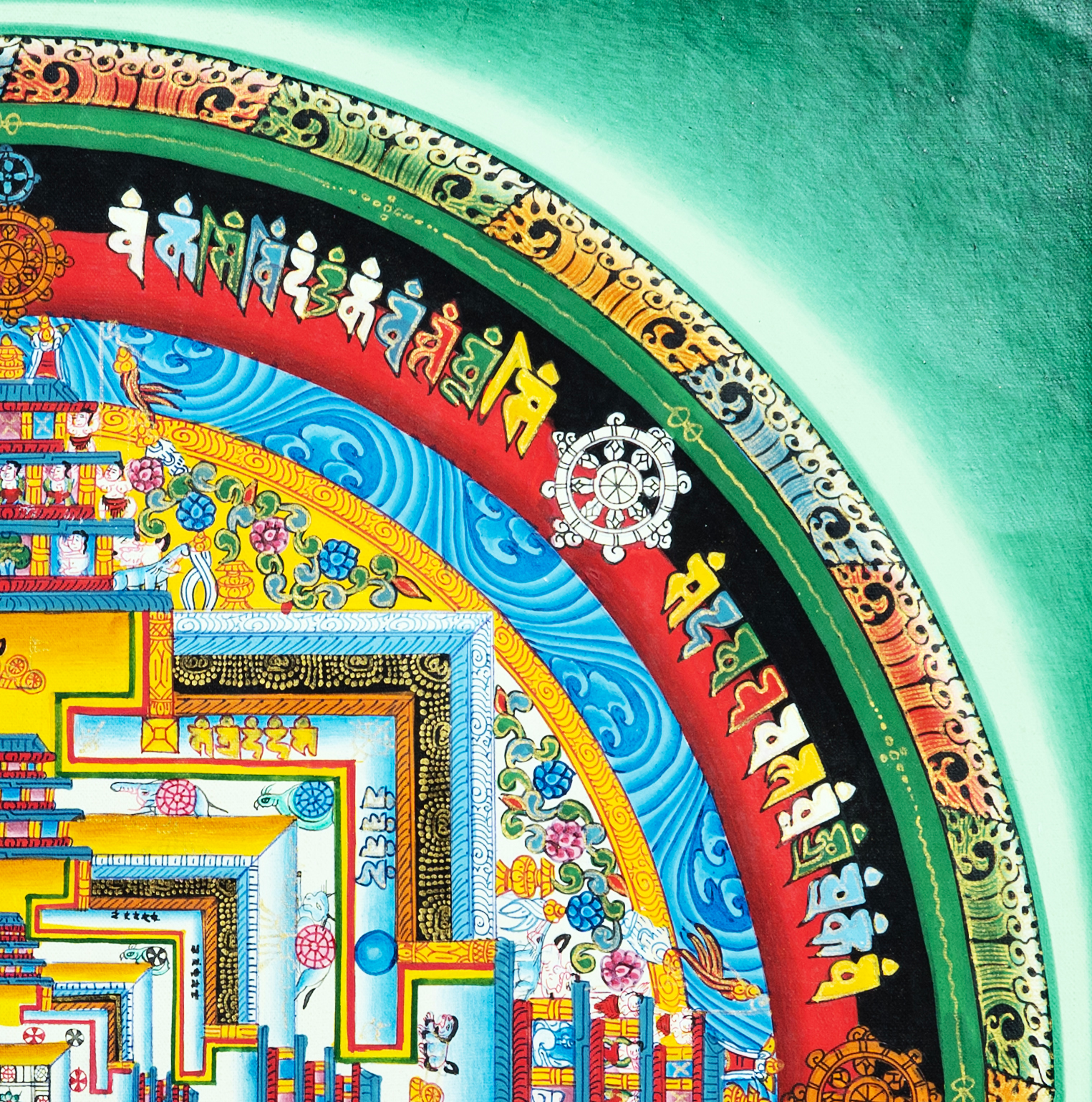 Master handmade natural mineral pigment Top-grade thangka "Kalachakra mandala" - T-B-HT-GB-AU-KM-0002