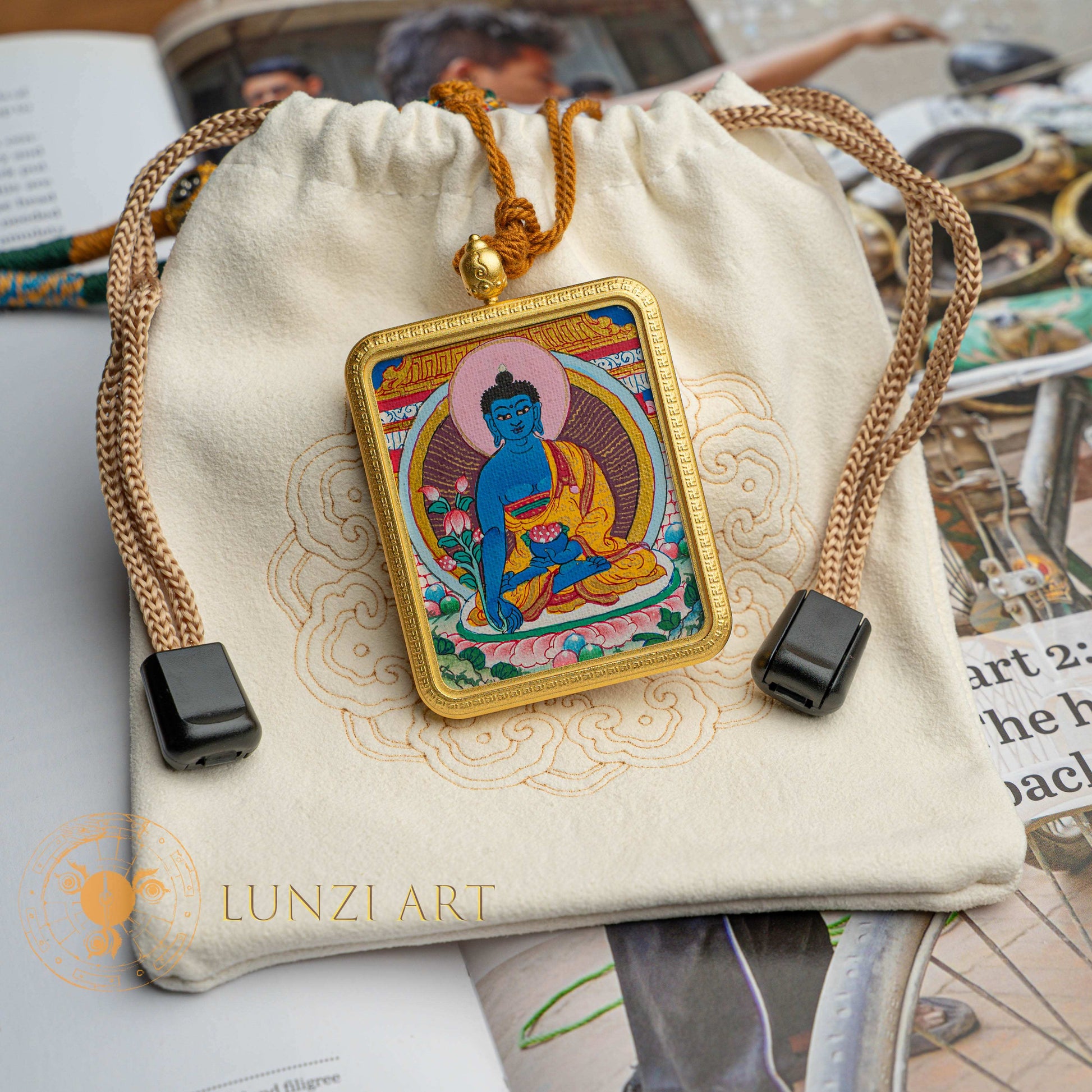 Medicine Buddha Ghau Thangka Locket: The Supreme Healer - Thangka
