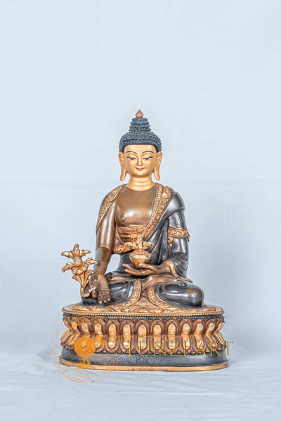 Medicine Buddha Sculpture | Handmade Half Gold Plated Statue - S-B-RM-HG-CG-MB-0118