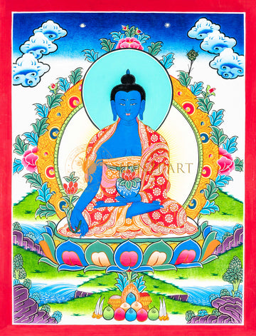 Medicine Buddha Thangka : Healing Buddha - T-B-HT-RB-MB-0033
