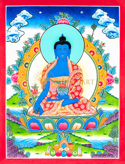 Medicine Buddha Thangka : Healing Buddha - T-B-HT-RB-MB-0033