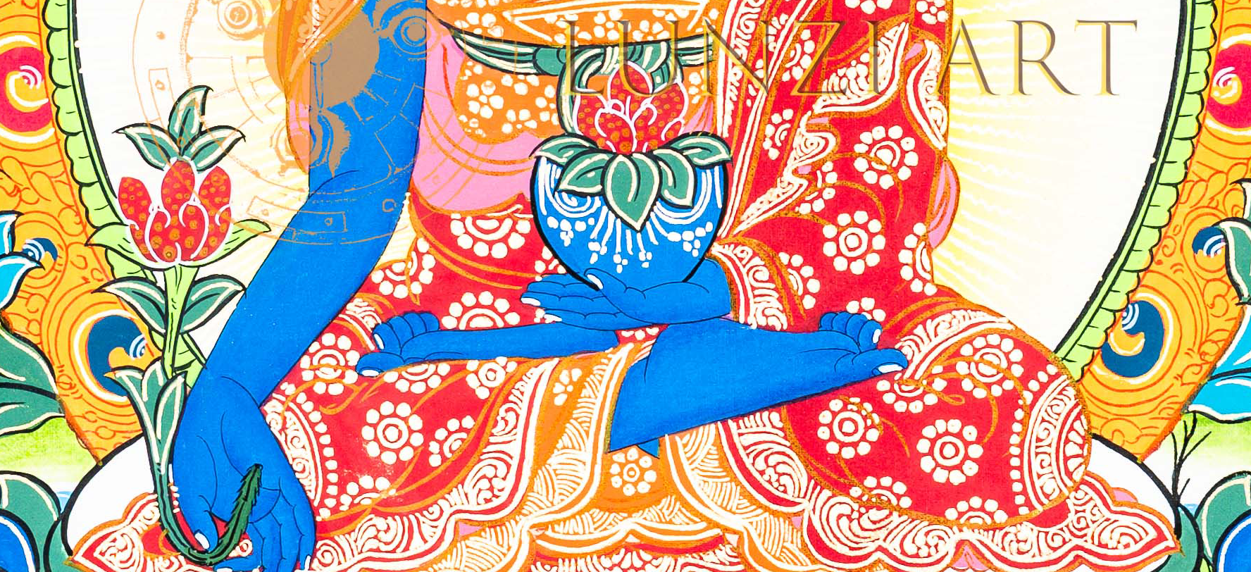 Medicine Buddha Thangka : Healing Buddha - T-B-HT-RB-MB-0033