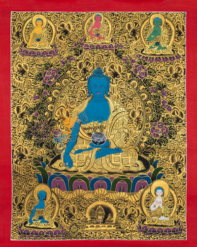 Medicine Buddha Thangka: Scared Healing Art - T-S-BT-RB-MB-0027