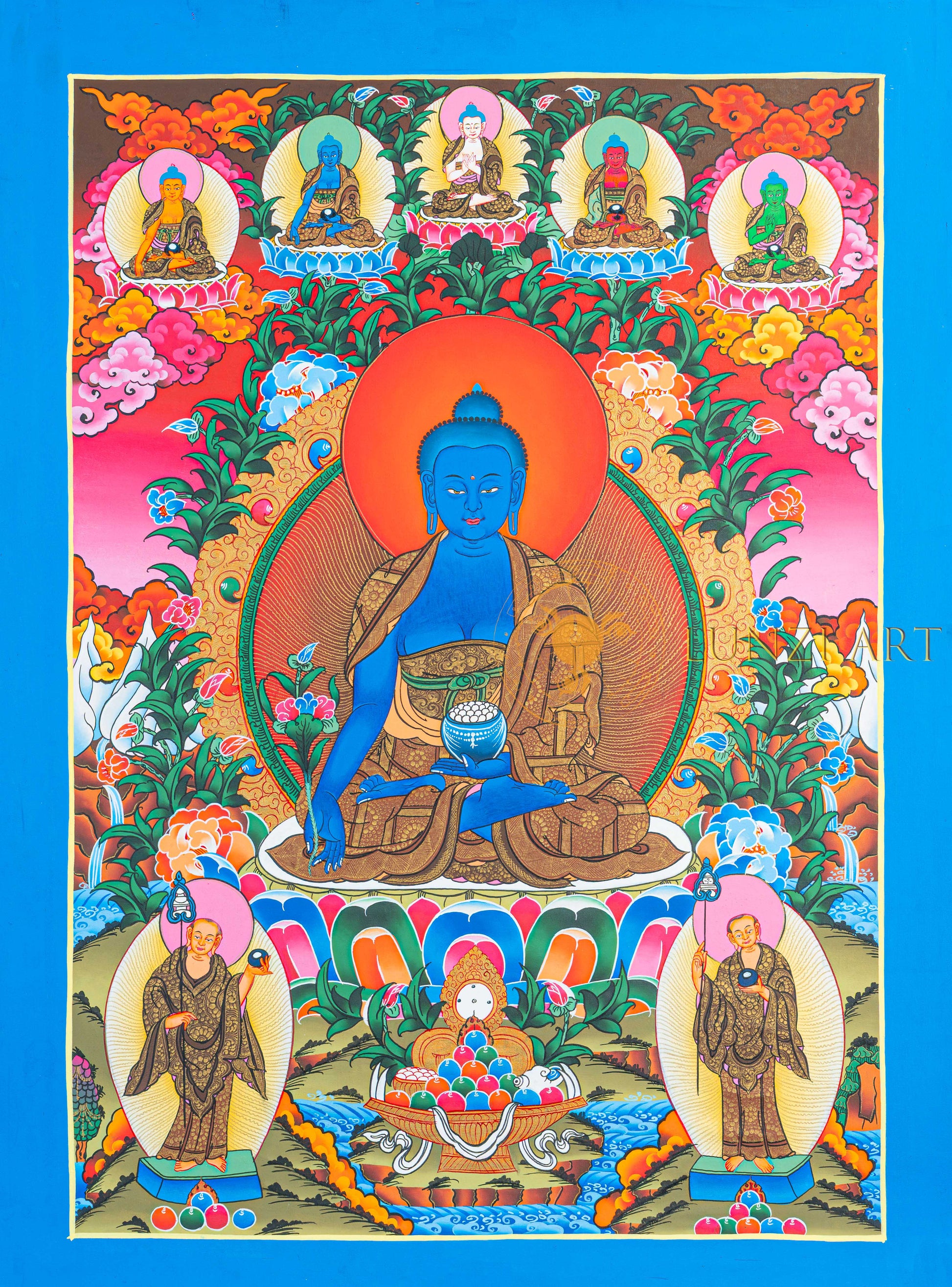 Medicine Buddha Thangka: The Golden Source of Healing - T-N-ET-BB-AU-MB-0086