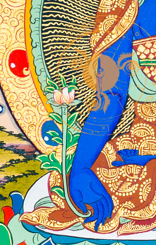 Medicine Buddha Thangka: The Lapis Healer of Souls - T-B-HT-BB-MB-0064