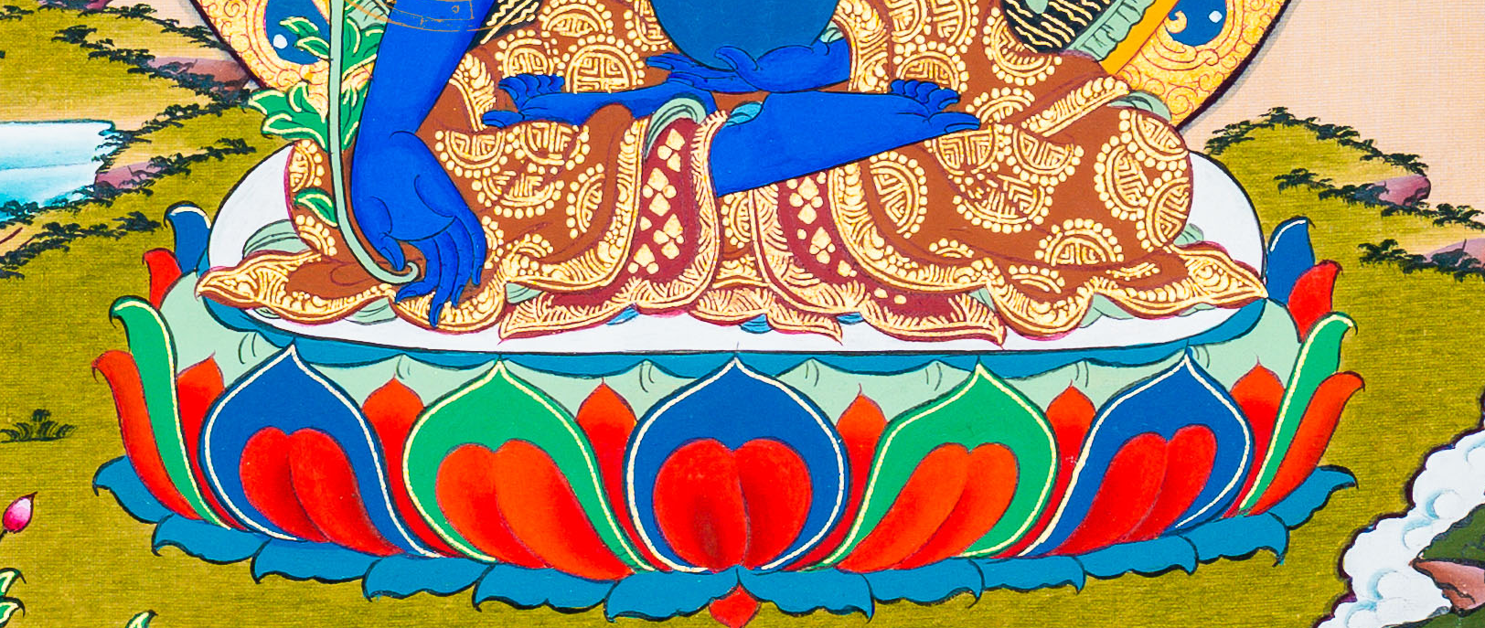 Medicine Buddha Thangka: The Lapis Healer of Souls - T-B-HT-BB-MB-0064