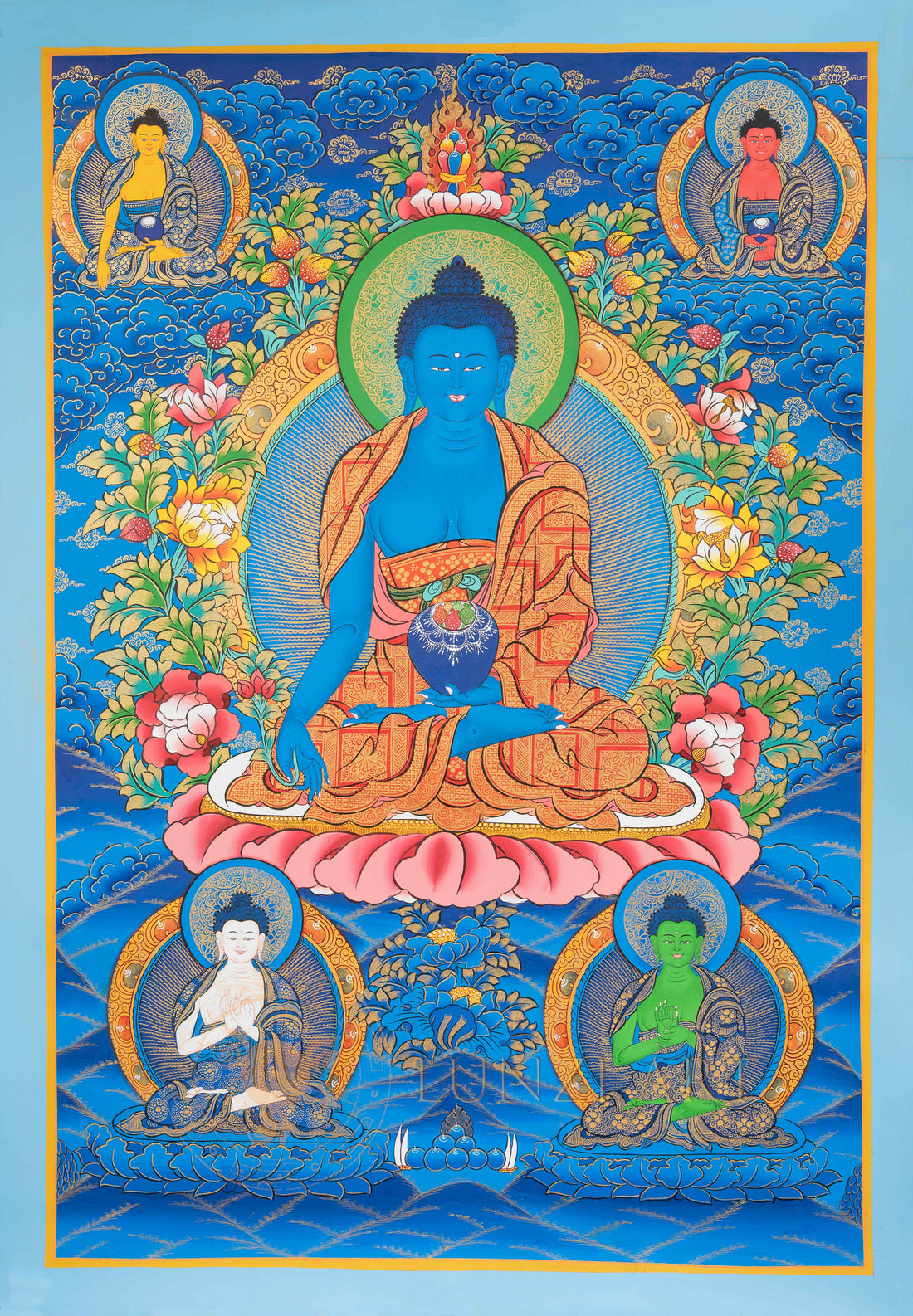 Medicine Buddha Thangka: The Lapis Lazuli Light of Healing - T-N-ET-CB-AU-MB-0021