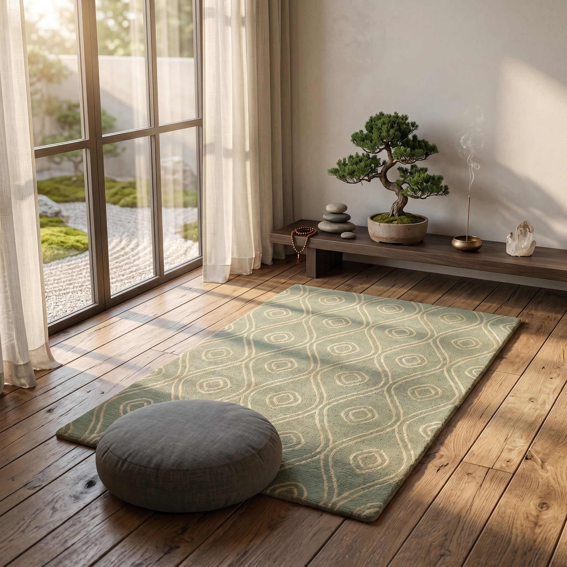 Meditation Mat / Door Mat | Handwoven Pure Wool and Silk Carpet - C-B-1