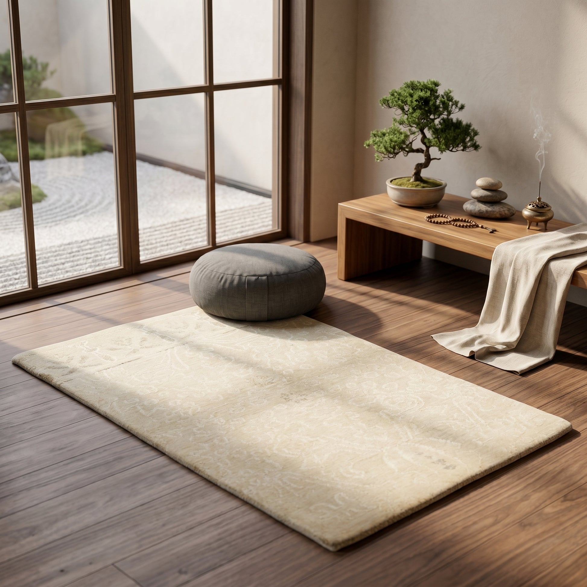 Meditation Mat / Door Mat | Handwoven Pure Wool and Silk Carpet - C-B-2