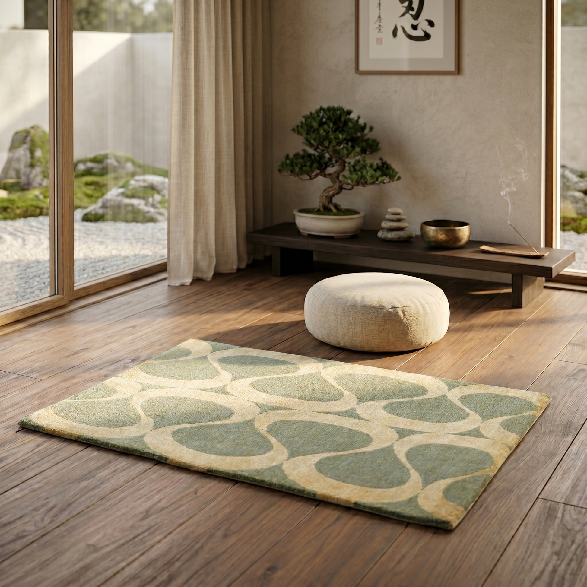 Meditation Mat / Door Mat | Handwoven Pure Wool and Silk Carpet - C-B-9