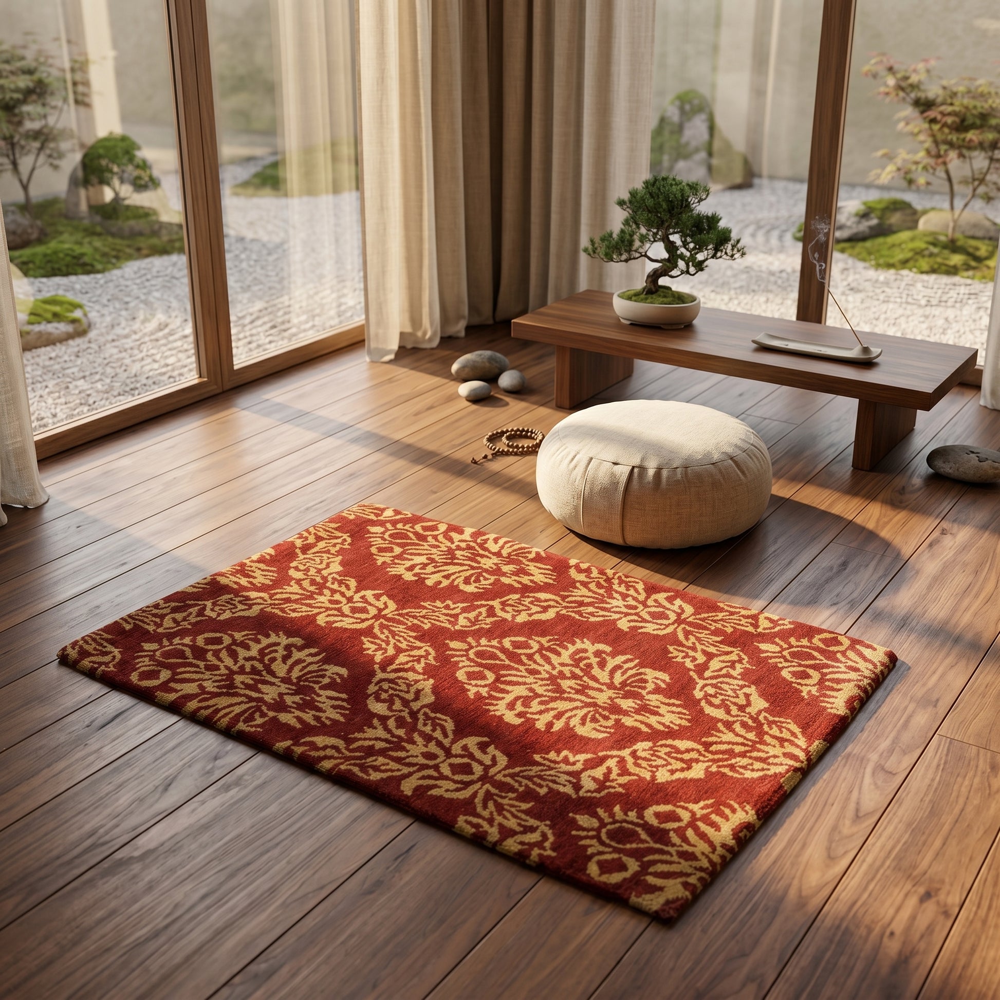 Meditation Mat / Door Mat | Handwoven Wool and Silk Carpet - C-B-14