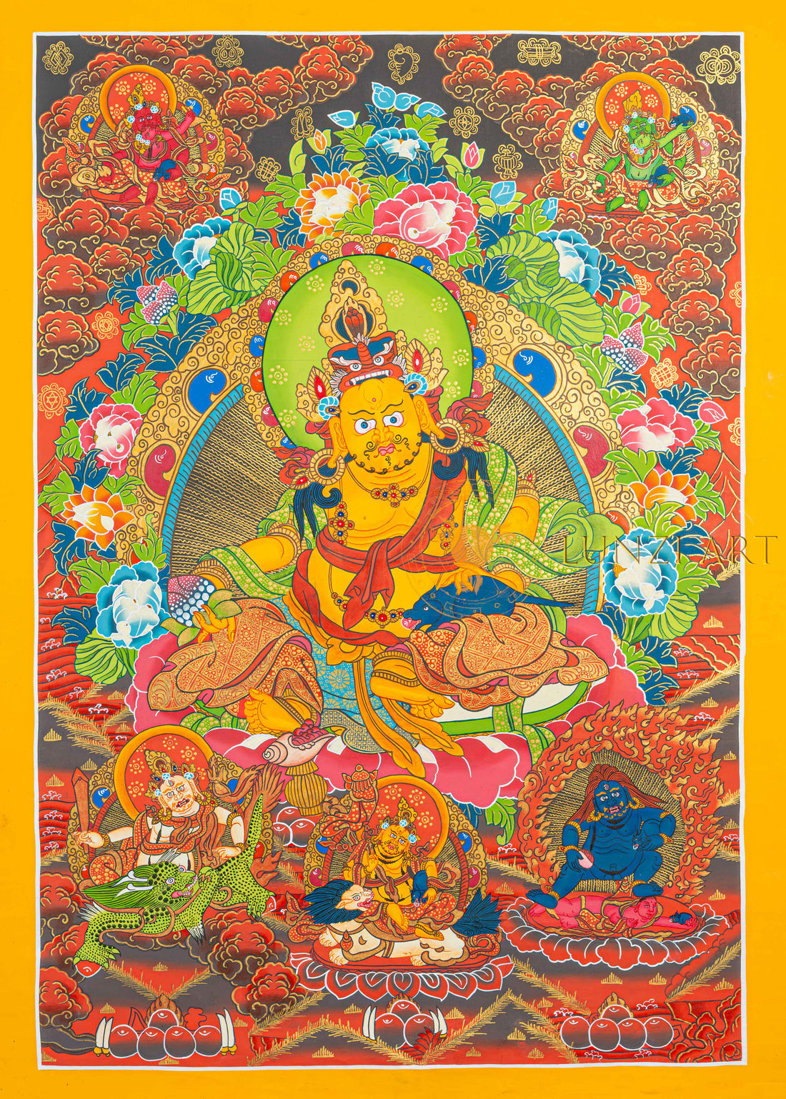 Multi Jambhala Thangka | Hand-Painted Five Wealth Deities Art - T-N-MB-OB-M-0028