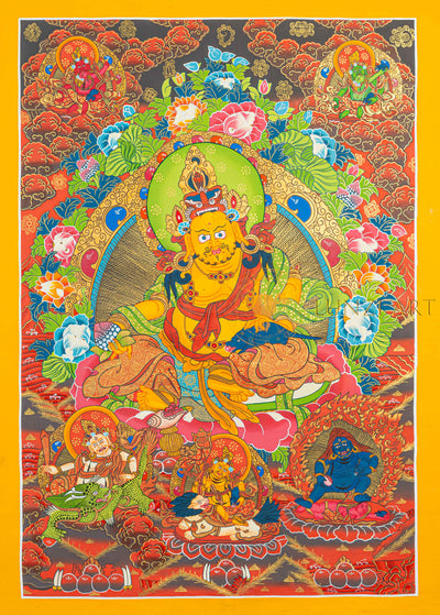 Multi Jambhala Thangka | Hand-Painted Five Wealth Deities Art - T-N-MB-OB-M-0028
