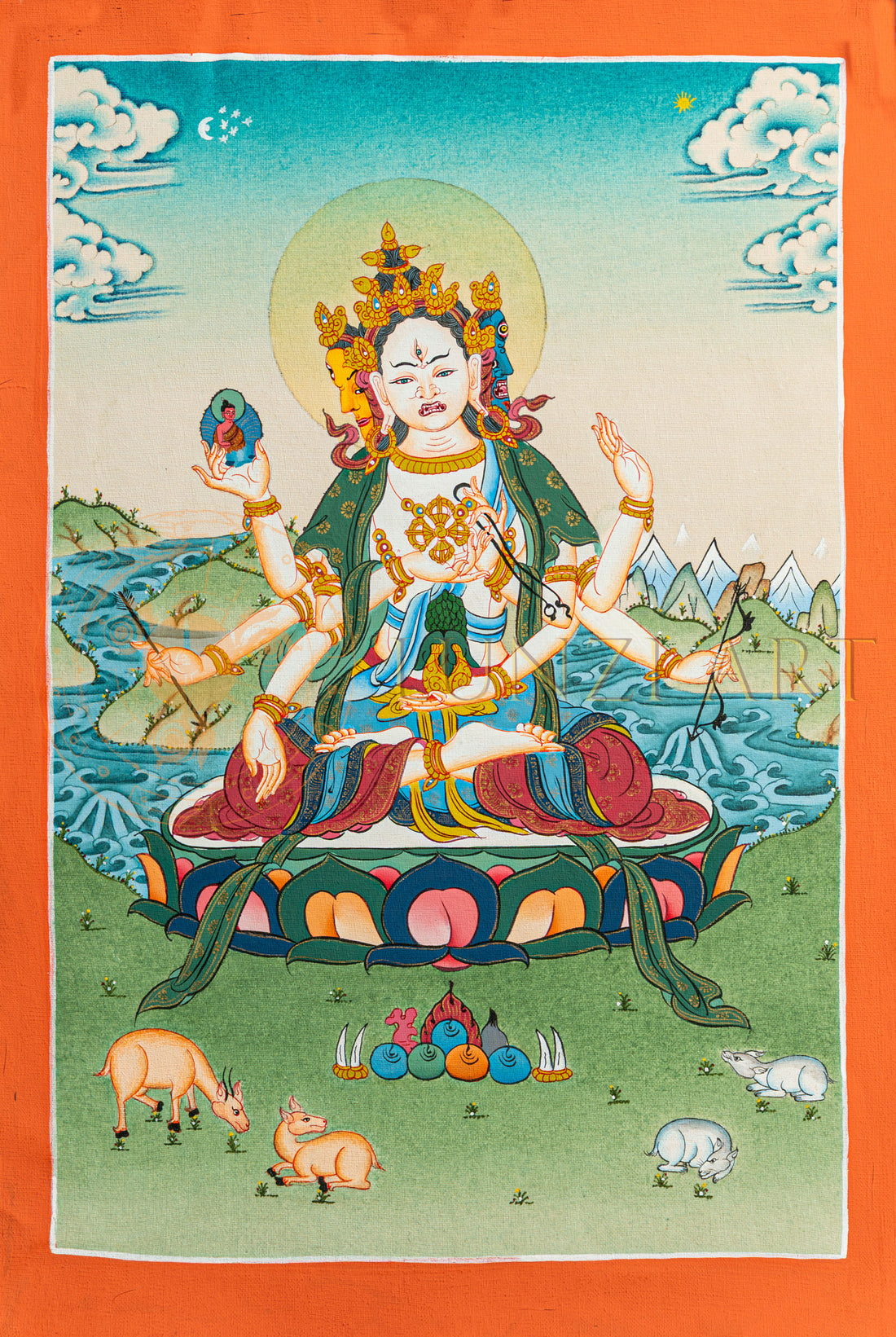 Namgalyama Thangka: The Victorious Deity of Longevity and Protection. - T-S-BT-OB-AU-N-0210