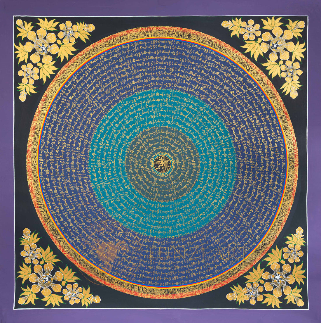 Om Mantra Mandala Thangka: The Ocean of Sacred Vibrations - T-N-ET-CB-MM-0028