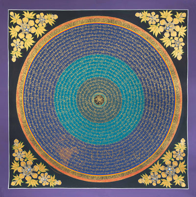 Om Mantra Mandala Thangka: The Ocean of Sacred Vibrations - T-N-ET-CB-MM-0028