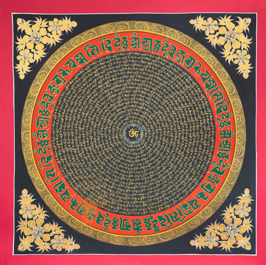 Om Mantra Mandala Thangka: The Sacred Circle of Infinite Resonance - T-N-ET-CB-MM-0029