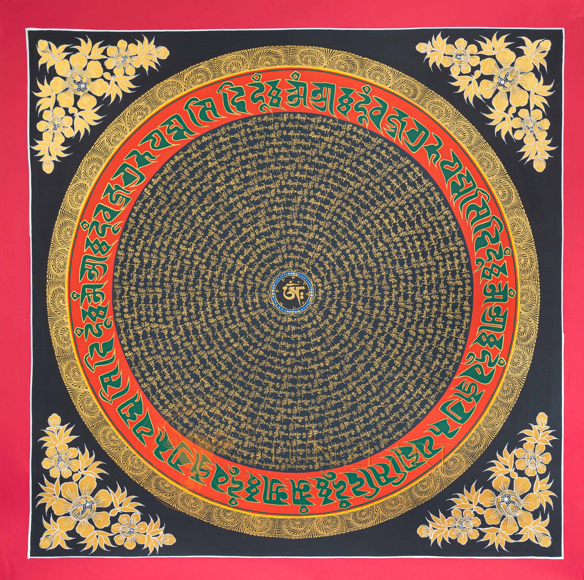 Om Mantra Mandala Thangka: The Sacred Circle of Infinite Resonance - T-N-ET-CB-MM-0029