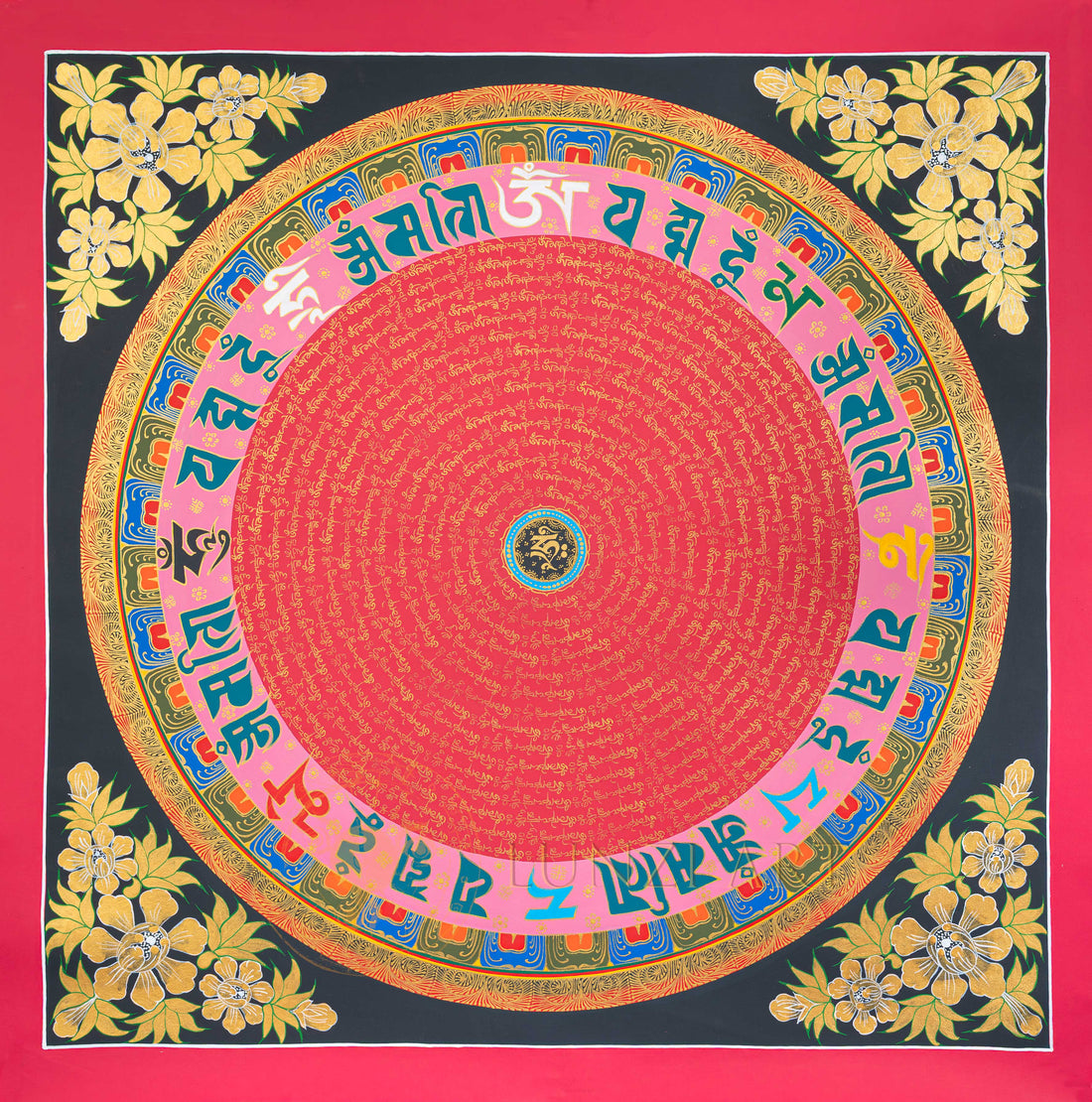 Om Mantra Mandala Thangka: The Sacred Circle of Primordial Sound - T-N-ET-CB-MM-0027