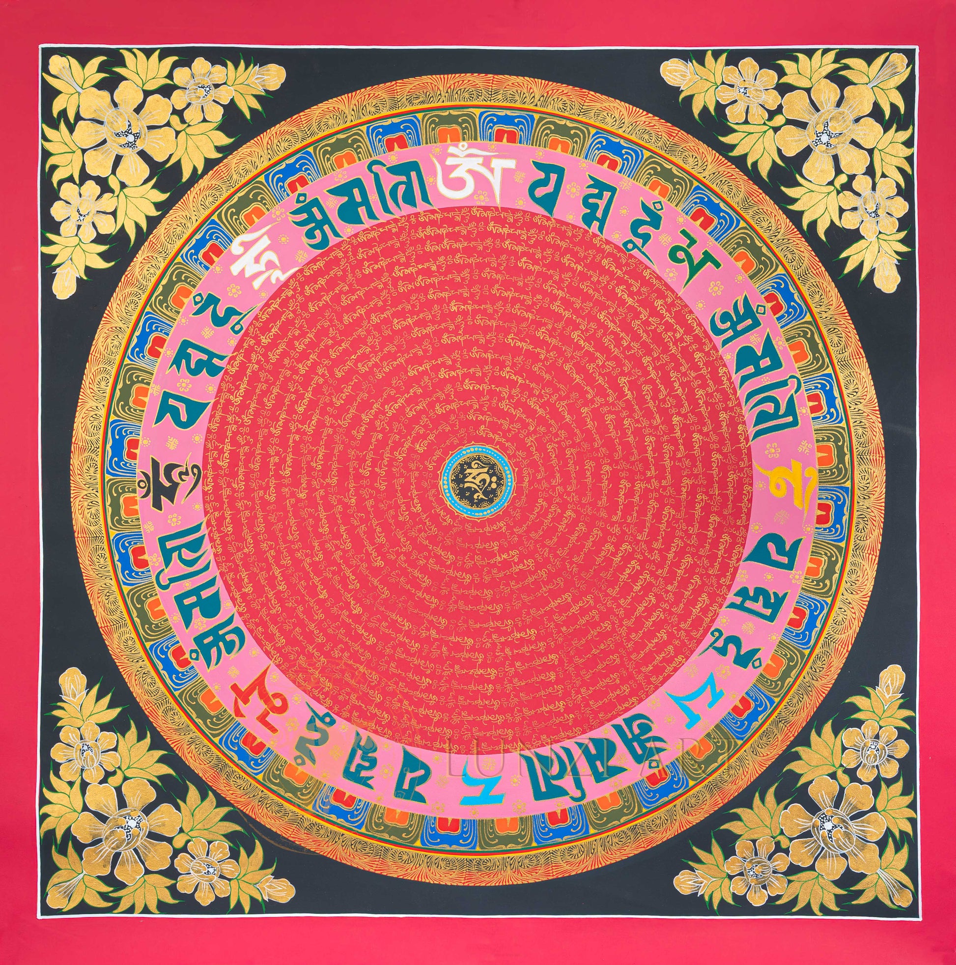 Om Mantra Mandala Thangka: The Sacred Circle of Primordial Sound - T-N-ET-CB-MM-0027